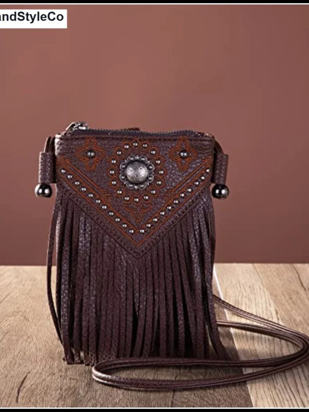 Western Crossbody Phone Purse with Fringe, Faux Leather, Small